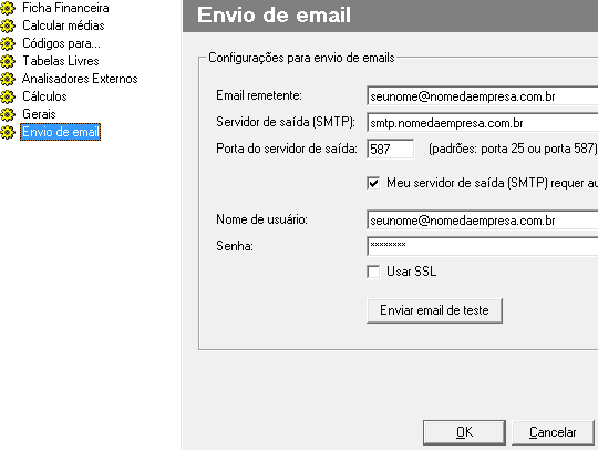 Folha | Ferramentas | Opções | Códigos para | Rescisão